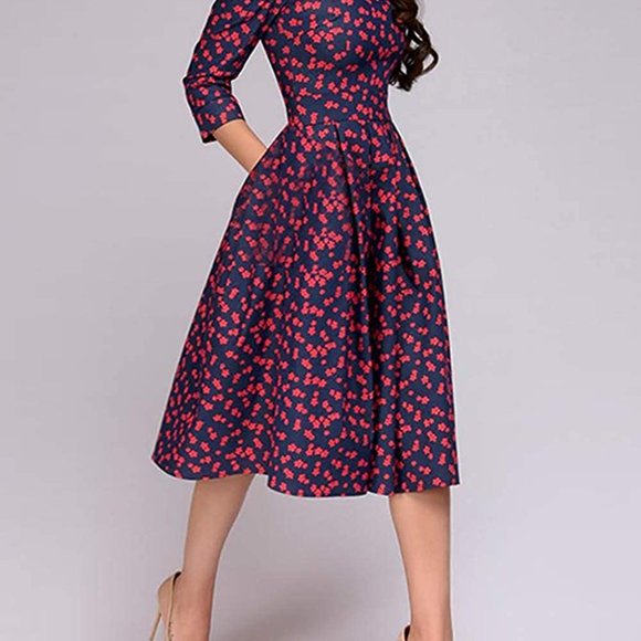 Simple Flavor Women's Floral Vintage Dress Elegant - Picture 2 of 4